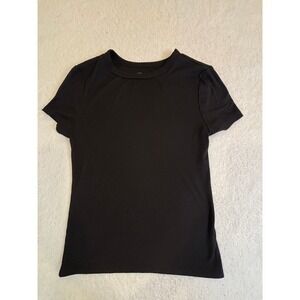 No Boundaries Womens Ribbed Short Sleeve Crewneck T-Shirt Black Small S 3-5